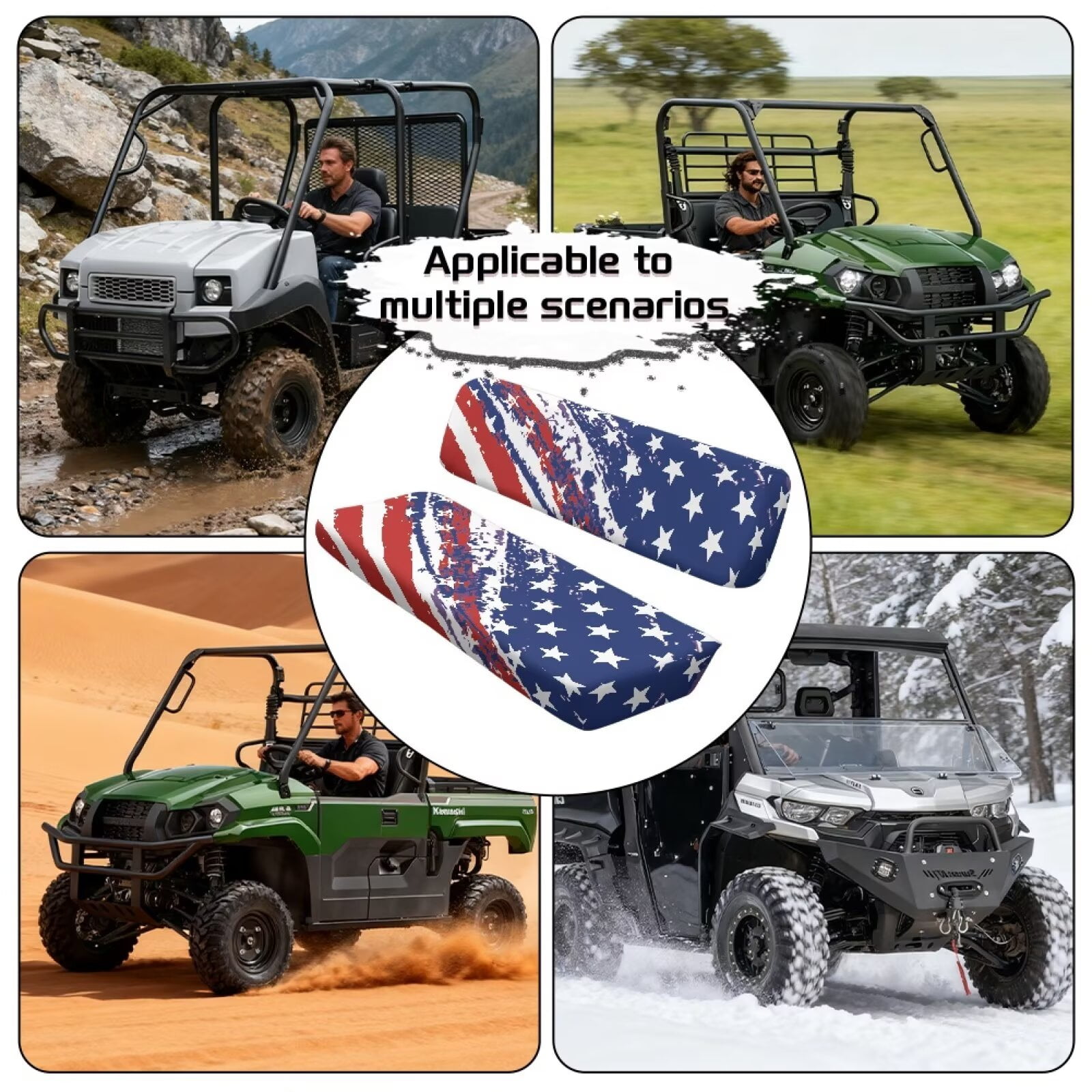 Garronmavis UTV Seat Covers for Mule Seat Accessories Parts Anti-Slip Dirt-Proof Full Protection Compatible with Kawasaki Mule 40104x4 FE(2021-2025) American Flag