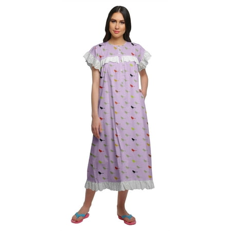 

Moomaya Printed Round Neck Nursing Sleepwear For Women Cotton Nightdress
