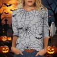 thumbnail image 2 of Edvintorg 3 Quarter Sleeve Tops for Women Halloween Printed Crew Neck Casual Pullover Shirt Plus Size Trendy Womens Clothes S-5XL Gray, 2 of 5
