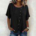 thumbnail image 6 of GUACER Women's Button-Down Tops Short Sleeve Casual Blouse Cotton Linen Trendy Loose Fit Shirts, 6 of 9