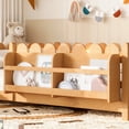 thumbnail image 4 of Bellemave Full Size Floor Bed with Bookshelf and LED Lights, Wood Montessori Bed Frame with Cute Safety Guardrails & Wood Slats Support for Kids Boys Girls, No Box Spring Needed, Natural, 4 of 9