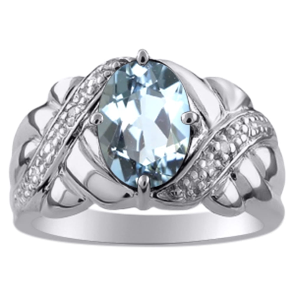 Ladies Aquamarine & Diamond Ring 14K White Gold by Elie Int.