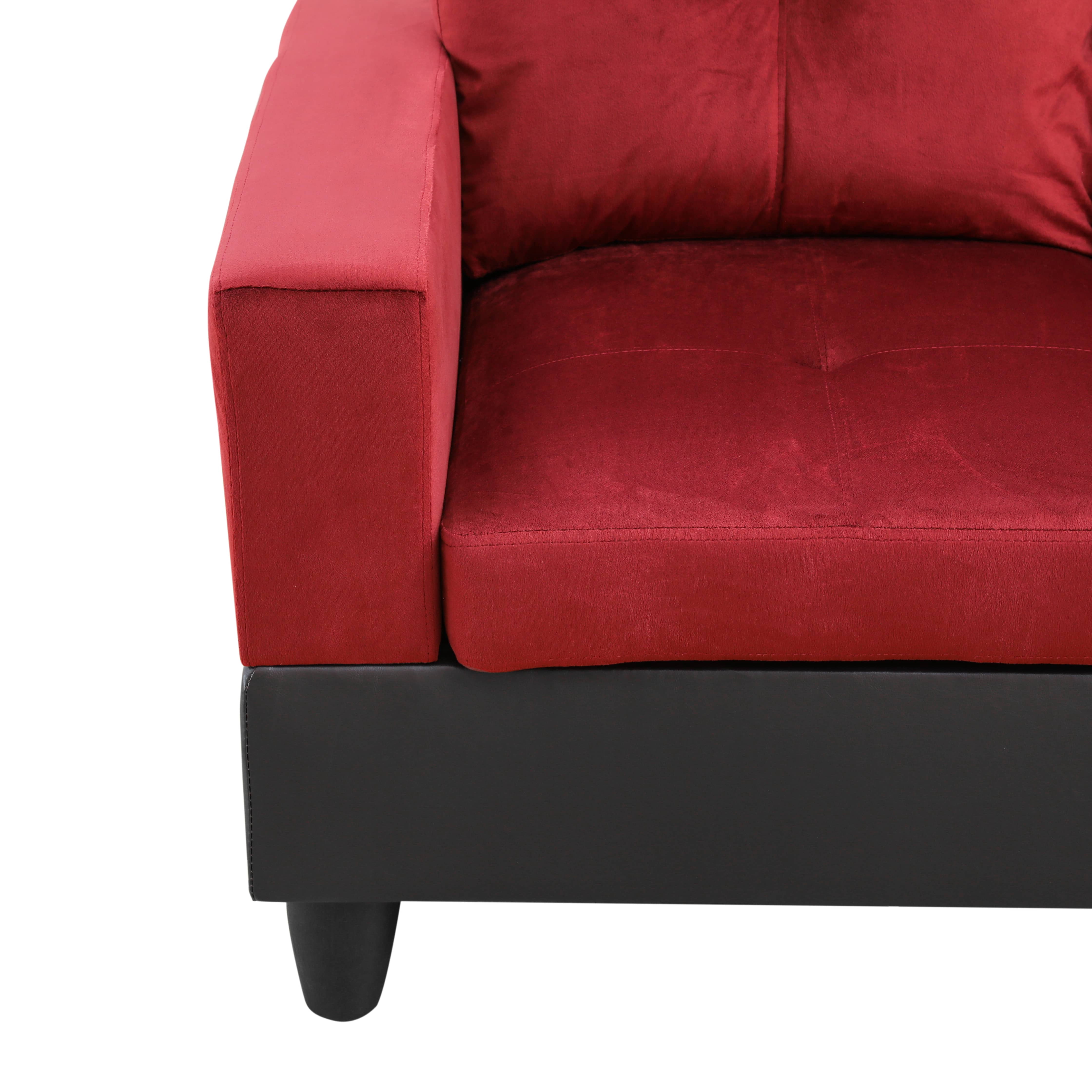 Hommoo 4 Seats Flannel and PVC Sectional Sofa Couch Set, Modern L Shaped Sectional Couch, Living Room Furniture Set, Red