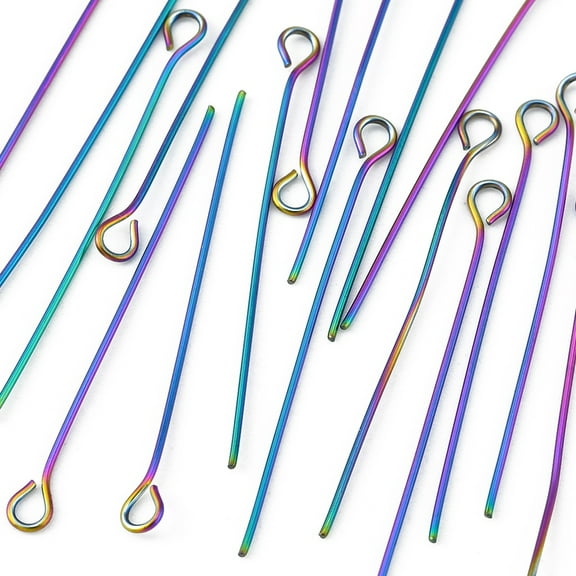 20pcs 304 Stainless Steel Eye Pins Jewelry Making Findings Rainbow color 22 Gauge 35x0.6mm Hole: 2mm