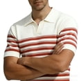 thumbnail image 4 of Men's Knit Horizontal Striped Short Sleeve Open V-Neck Collared Polo Shirt, Casual Slim Fit Top, Breathable Knitwear for Smart Casual Style and Everyday Wear Red M, 4 of 4