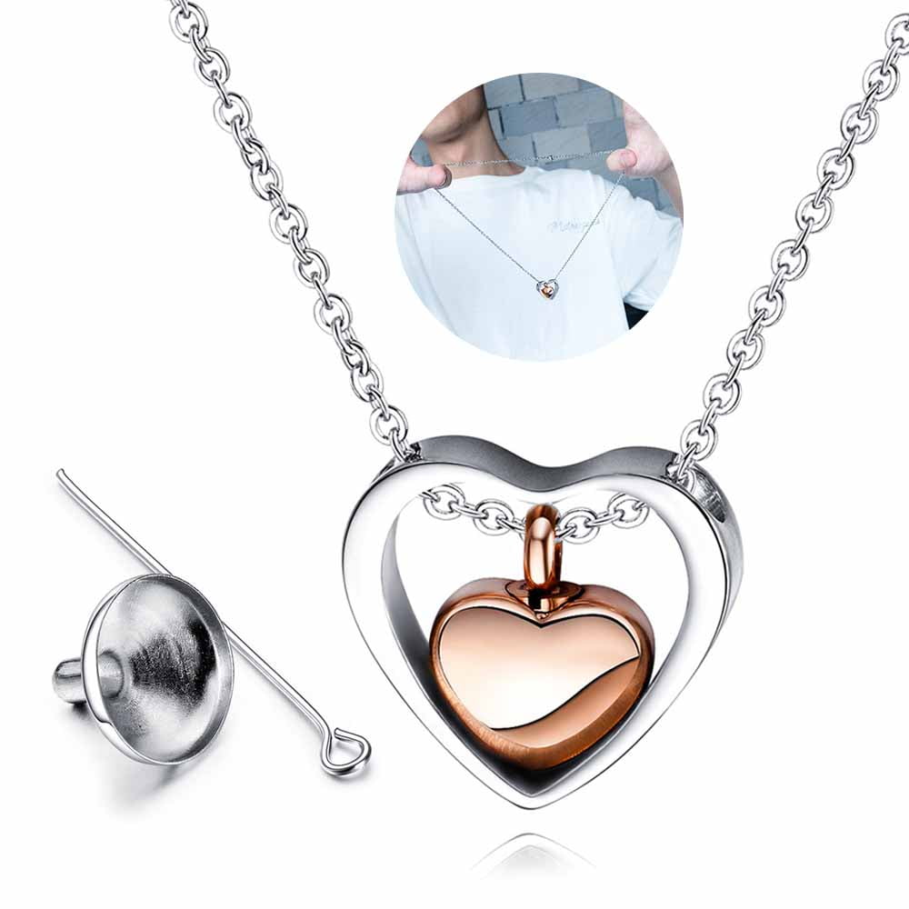 CNKOO Love Heart Cremation Jewelry 14K Rose Gold Plated Urn Necklaces for Ashes Memorial Urn Locket Stainless Steel Keepsake Jewelry