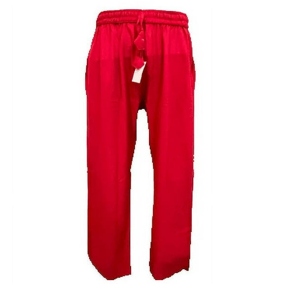 Summer Loose Cotton Trousers, Lightweight Pure Elastic Waist Pants - Red Ribbon