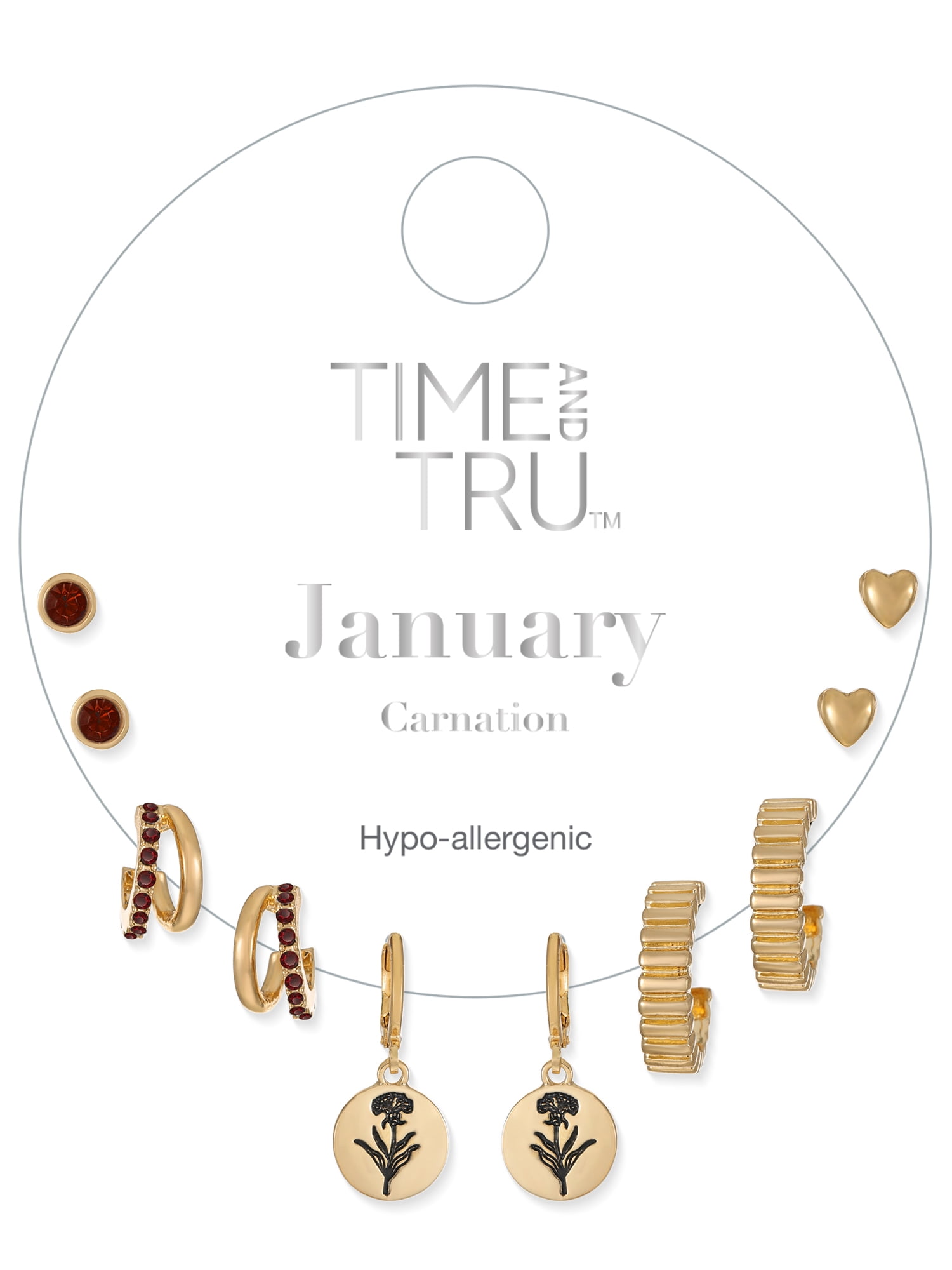 Time and Tru January Carnation Earring Pack Goldtone