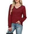 thumbnail image 2 of Women'S Sweaters Casual V-Neck Long Sleeve Sweaters Loose Solid Fall Tops Pullover Sweater Red M, 2 of 7