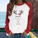 thumbnail image 2 of Camiseta informal de manga larga con cuello redondo y estampado navideño de retazos de primavera para mujer Fridja  bvmnju1836, 2 of 7