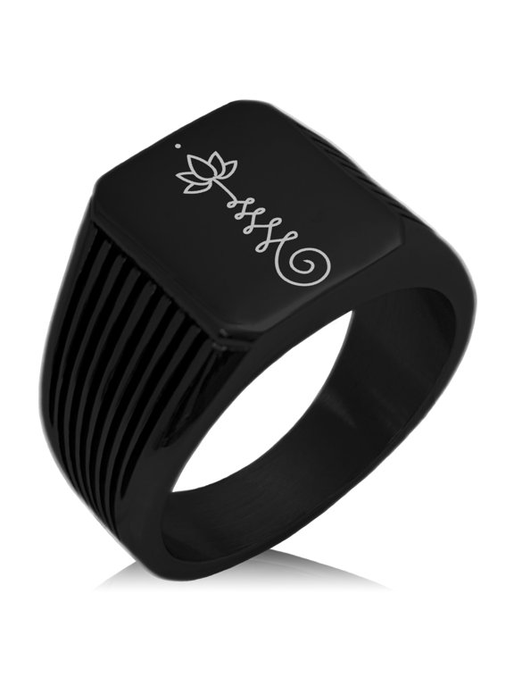 Stainless Steel Sacred Lotus Unalome Needle Stripe Pattern Biker Style Polished Ring