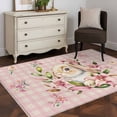thumbnail image 3 of 3'x5' Rug for Living Room Bedroom, Spring Easter Bunny Washable Area Rugs Non-Slip Carpet Mats, Pink Buffalo Plaid Farmhouse Tulips Indoor Low Pile Area Rug Runner for Kitchen, Mudroom, 3 of 8