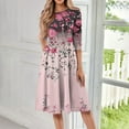 thumbnail image 2 of WTOBBY Women's Fashion Forward Round Neck Floral Print 3/4 Sleeve Dress, Contemporary Digital Design Midi Dress with Comfort Fit,Pink L, 2 of 4