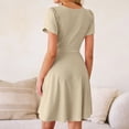 thumbnail image 3 of CIENVNSTG Womens Summer Dresses Short Sleeve Wrap V Neck A-Line Mini Dress Causal Flowy Boho Beach Vacation Sundress Khaki S, 3 of 4