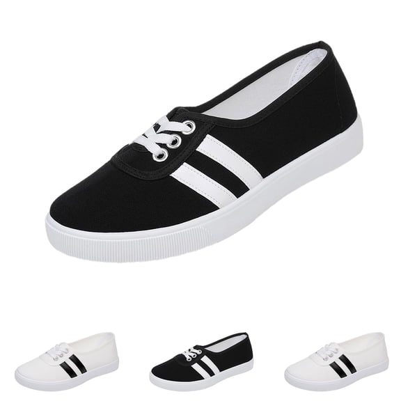 Domzle Womens Canvas Sneakers Low Top Lace-up Casual Tennis Shoes | Breathable Canvas, Non-Slip Sole, Lace-up, Round-toe, Slip-on for Walking, Tennis, Casual. White