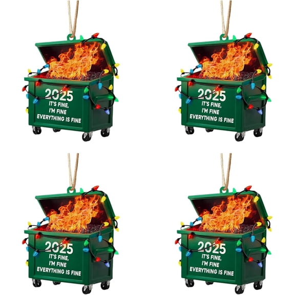 4Pcs Dumpster Fire Christmas Ornament 2025 - Everything's Fine Ornaments, Personalized Dumpster Acrylic 2D Flat Ornament, Funny Christmas Ornaments for Home Xmas Tree Decor