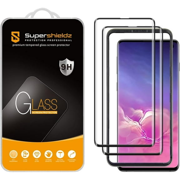 (2 Pack) Supershieldz Designed for Samsung Galaxy S10 Tempered Glass Screen Protector with (Easy Installation Tray), 3D Curved Glass, Anti Scratch, Bubble Free (Black)