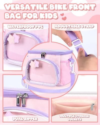 Kids Bike Basket, Front Handlebar Bag for Kids Girls Bikes, Waterproof Small Bike Basket with Zipper for Toddler Scooter Tricycle Bicycle