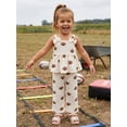 thumbnail image 3 of Cenuakty Toddler Girl Summer Outfits Rugby Print Bowknot Waffle Sleeveless Cami Tops and Elastic Waist Pants 2Pcs Clothes Set, 3 of 9