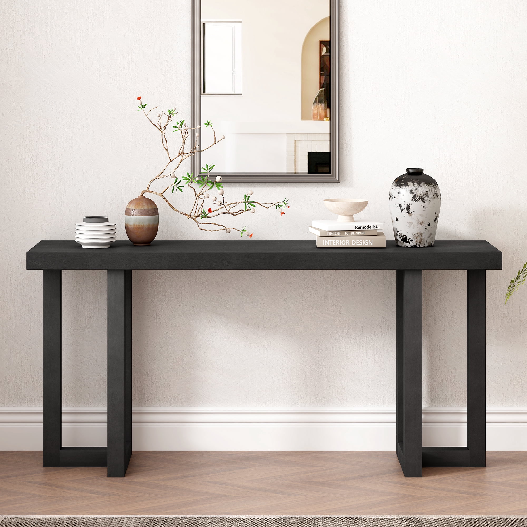 Euroco 63" Console Table, Narrow Sofa Table Behind Couch Entryway Table with Solid Wood Legs, Suitable for Entryway, Hallway, Living Room,Black