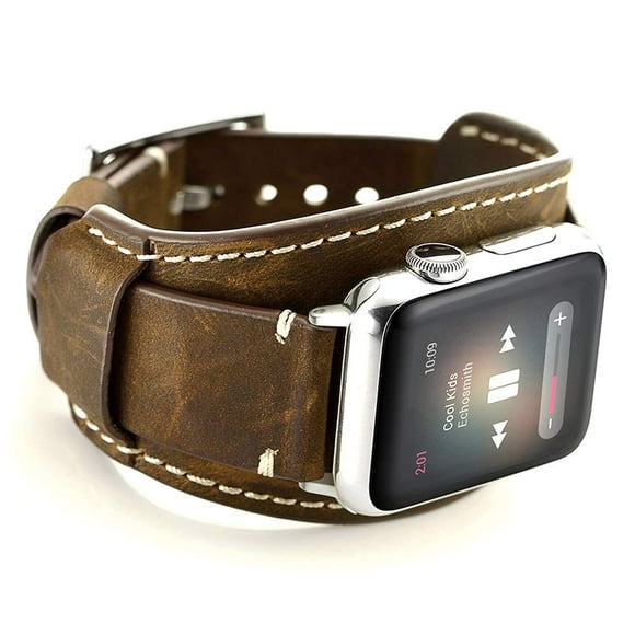 Leotop Compatible with Apple Watch Band 49mm 46mm 45mm 44mm 42mm(Series 3 2 1),Genuine Leather Bracelet Wrist Strap Compatible Apple Watch Ultra1/2 Series 10/9/8/7/6/5/4/3/2/1/SE/SE 2 (Cuff Coffee)