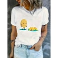thumbnail image 1 of Women'S Casual Crew Neck T-Shirt with Creative Potato & French Fries Print, Fashionable Short Sleeve Top, Polyester 95% Spandex 5%, Medium Stretch, All Season Wear, 1 of 6