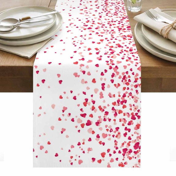 Pink Valentine's Day Table Runner - 90 Inch Long, Kitchen Dining Table Runner Dresser Scarves, Lover Heart Modern Art Romantic Farmhouse Decor for Coffee Tables Wedding Party Banquet