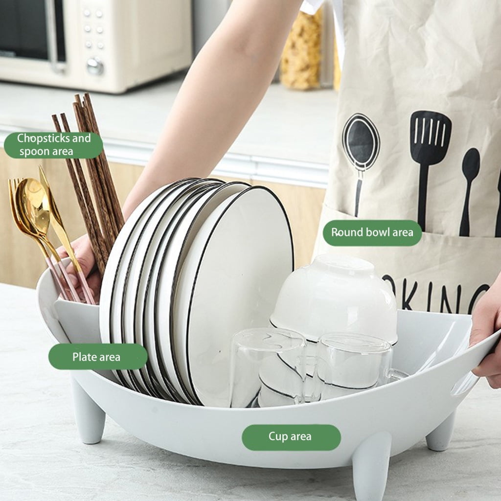 WINDLAND Dish Drying Rack Oval Shaped Drainer with Utensil Holder Plate Bowl Cutlery Storage Vegetable Basket Kitchen Organizer
