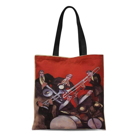 KDAGR Canvas Tote Bag Orchestra Vintage Music Musical Jazz Band Retro Musician Rock Reusable Handbag Shoulder Grocery Shopping