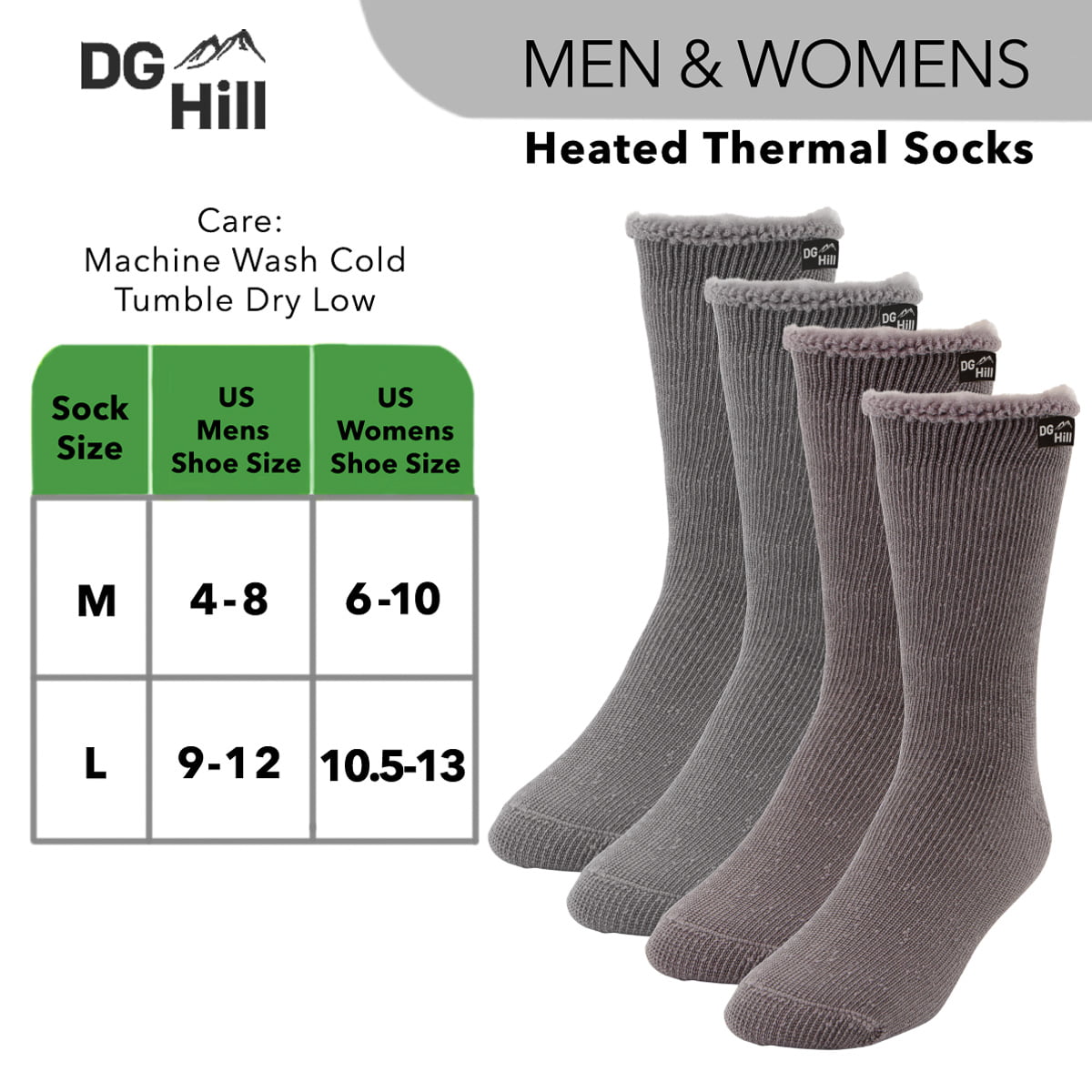 Insulated for Cold Weather 2pk or 4pk Heated Winter Boot Socks DG Hill Thermal Socks for Men and Women 