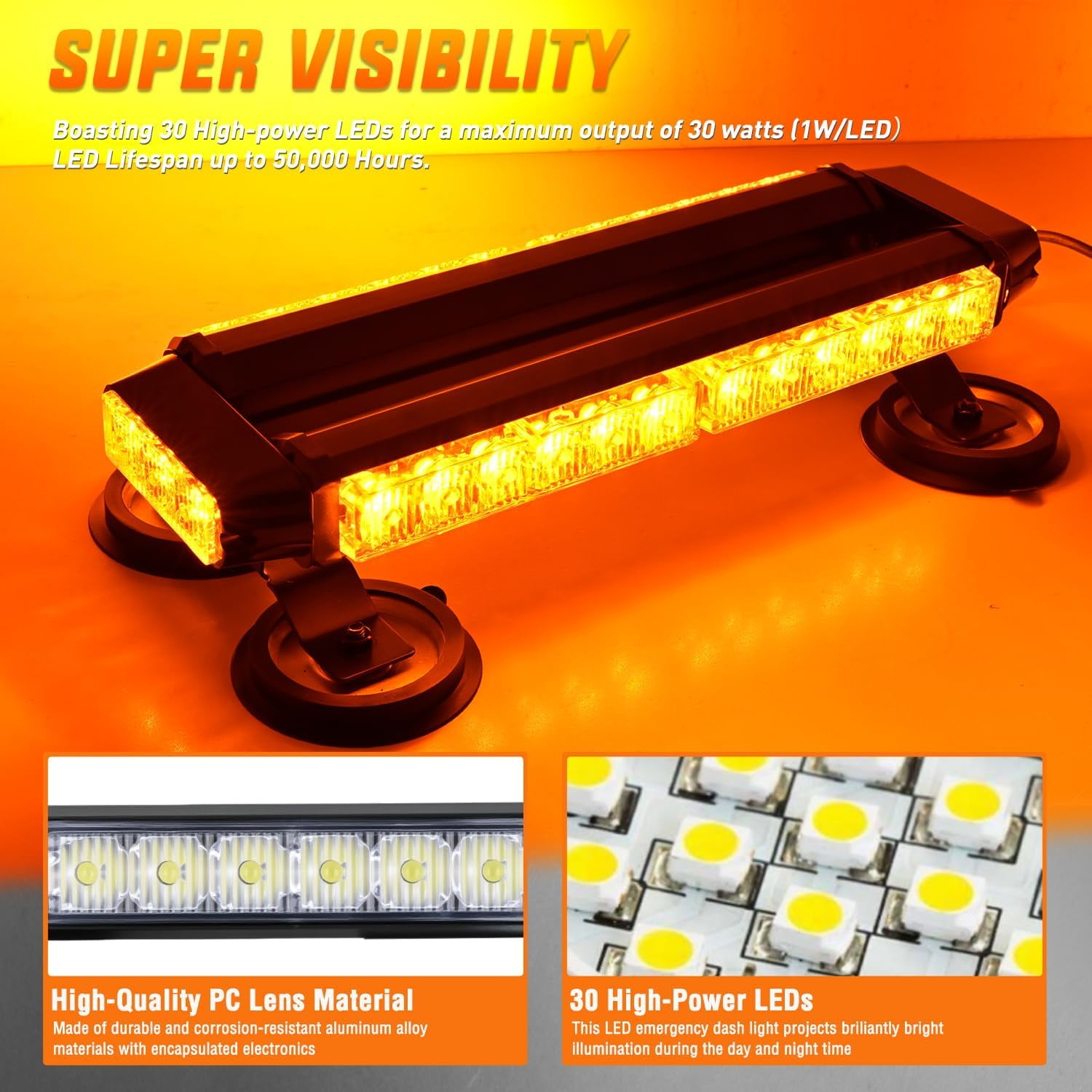 Nilight 14.5" 30LED Strobe Light Bar Double Side Rooftop Emergency Flashing Lights Amber Safety Warning Hazard Light Bars with Magnetic Base for Trucks Pickup