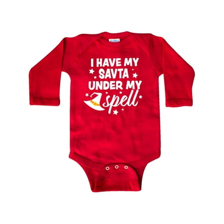 

Inktastic I Have My Savta Under My Spell with Cute Witch Hat Gift Baby Boy or Baby Girl Long Sleeve Bodysuit