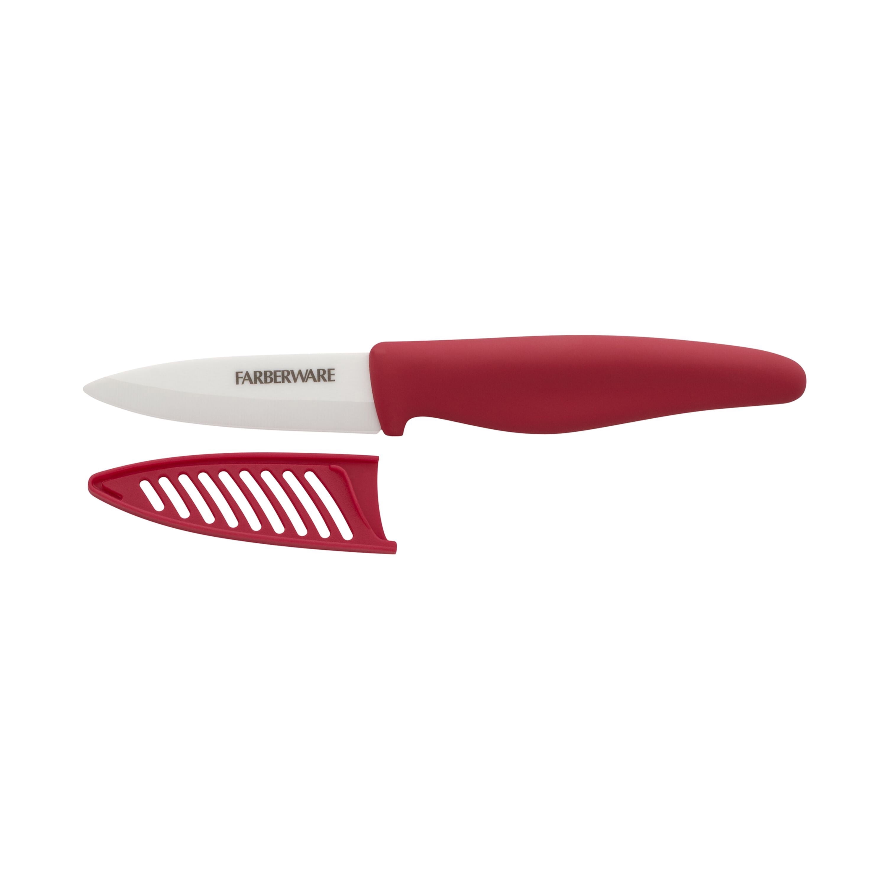 (3 pack) Farberware Professional 3-inch Ceramic Paring Kitchen Knife with Red Blade Cover