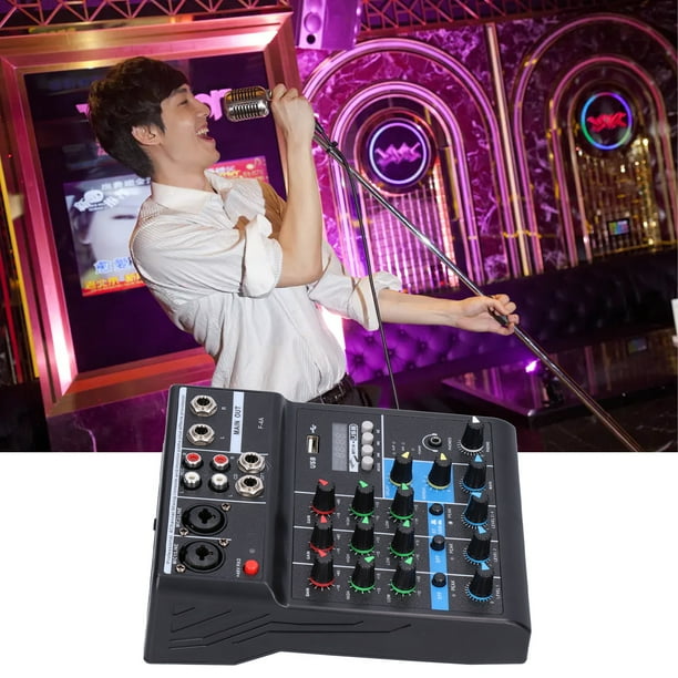 Mezclador de audio profesional, F4A Consola mezcladora de audio en vivo de 4 canales Mini mezclador de audio USB Grado profesional