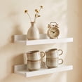 thumbnail image 4 of Solid Wood Floating Wall Shelf, Anti‑Fall Baffle Design Wall Mounted Storage Rack, 2‑Way Install No Drill Display Shelf for Living Room Bedroom Decor, 4 of 6