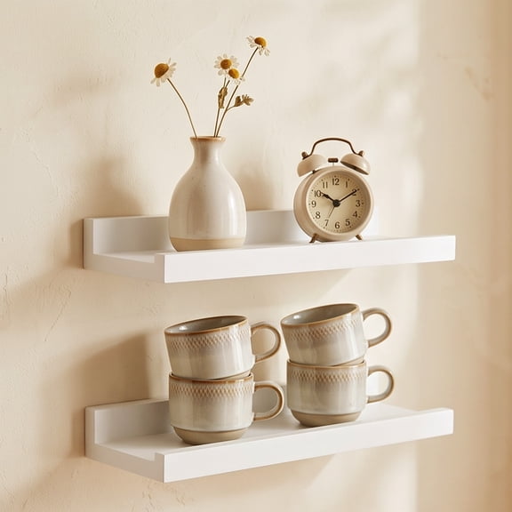 Bxaolu Wood Floating Shelves for Wall Decor, 11.8 in Shelf with Lip, 2 Set | 3.5" Deep Display Picture Ledge Shelf, Wall Mounted Wood Storage Shelves for Bedroom, Bathroom, Living Room, Kitchen