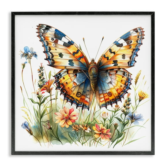 Stupell Industries Summer Garden & Butterfly Insects Painting Black Framed Art Print Wall Art, 12 x 12