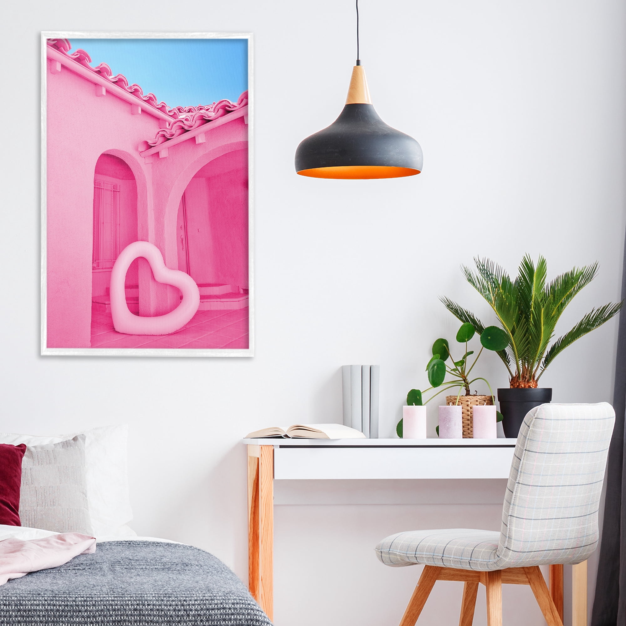 Stupell Industries Pink Pop Heart at Villa White Framed Giclee Art, design by LISH Creative