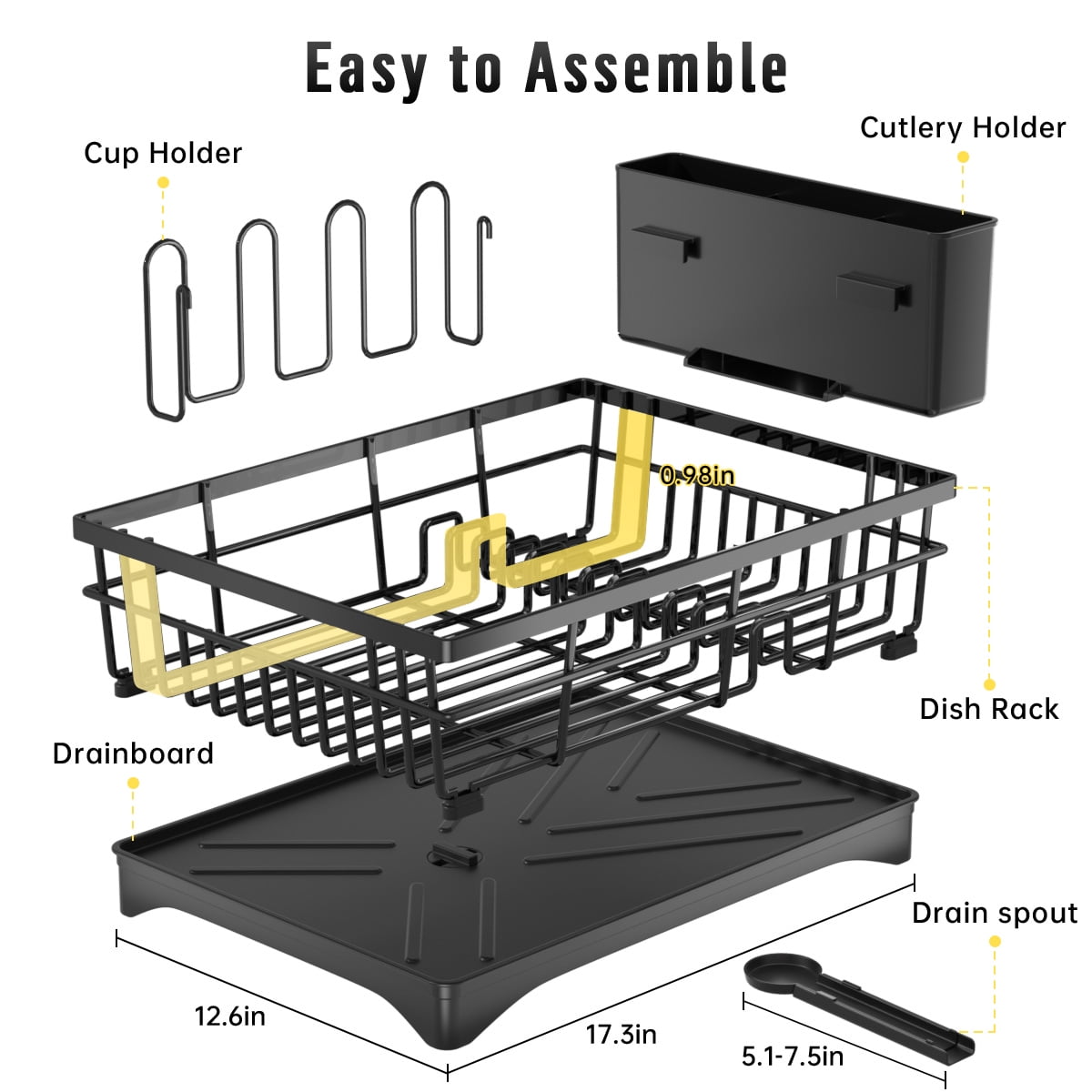 GPED Dish Drying Rack, Stainless Steel Dish Rack with Drainboard for Kitchen Counter and Sink, Dish Drainer with Cutlery Holder, Kitchen Organizer for Dishes, Spoons and Forks