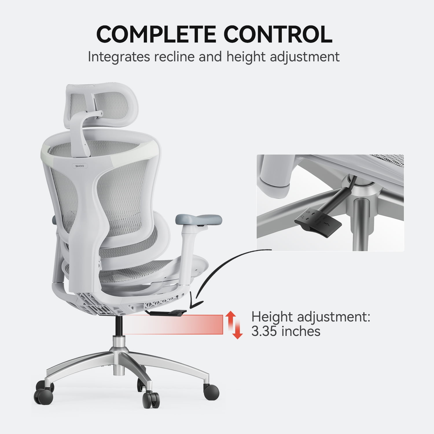 Sihoo Ergonomic Office Chair, Auto-Adaptive Lumbar Support, Adjustable Backrest, 3D Armrests, Mesh, Gray