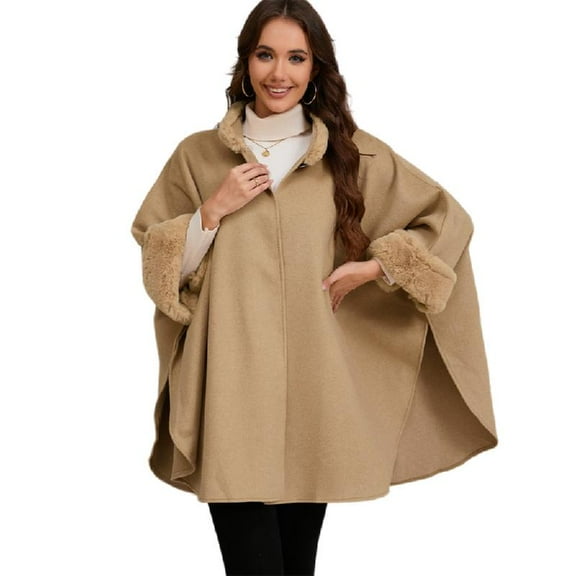 Retro Women's Capes Jackets with Collar Baggy Ponchos Cardigan Outwear