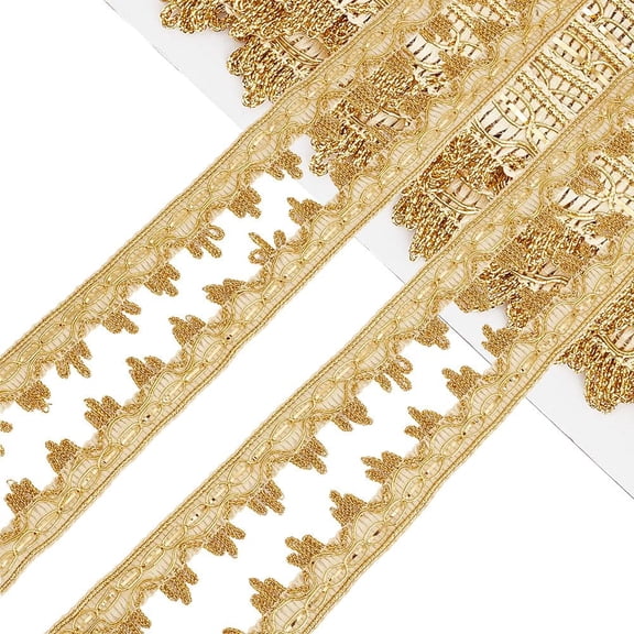 18 Yards Metallic Gold Lace Trim Glitter Decorated Gimp Fringe Braid Lace Trimming Vintage Flower Woven Edging Ribbon for Jewelry Making Sewing Upholstery Costume Crafts DIY Supply