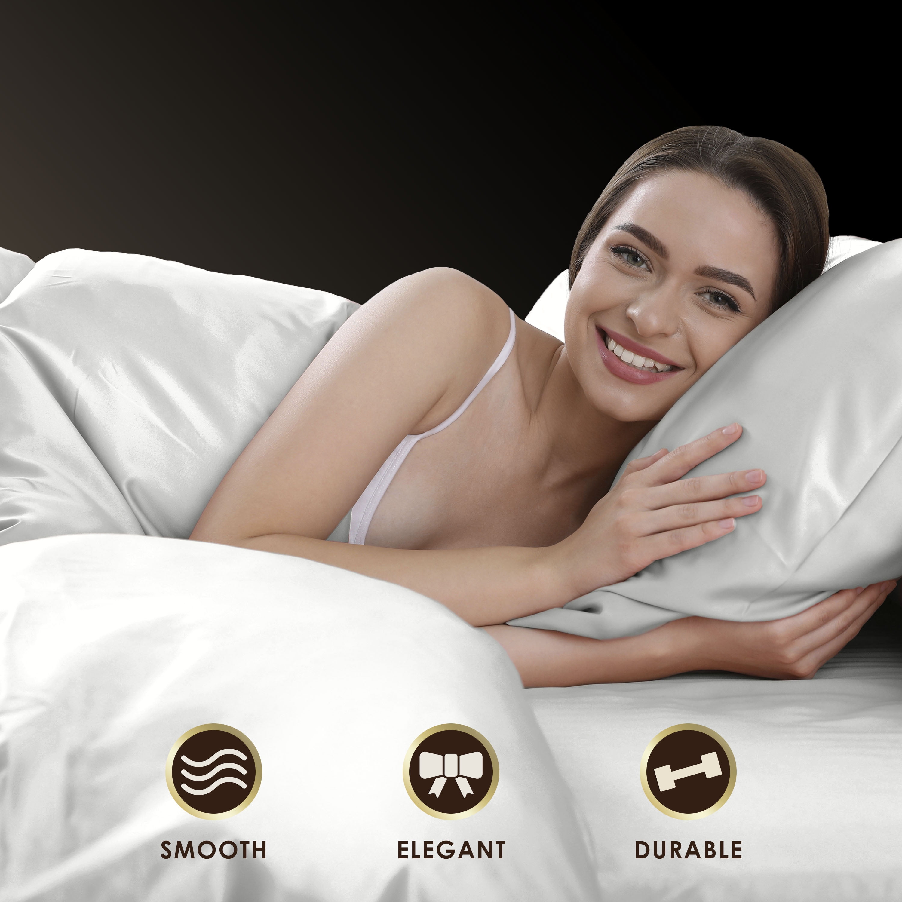 Martex Elegance 4-Piece Full Satin Sheet Set | Silky Smooth | Great for Hair & Skin | White