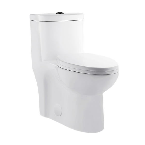Besançon One Piece Elongated Toilet Dual Flush, Black Hardware 1.1/1.6 gpf