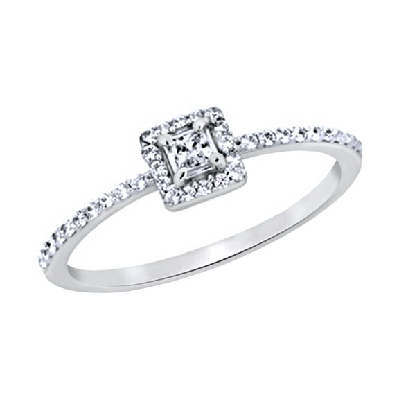 White Natural Diamond Framed Promise Ring in 10k White Gold (0.25 Cttw)