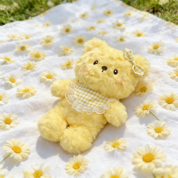 Cute Yellow Teddy Bear Plush, Soft Stuffed Animal with Bow for Kids Gift Home Decor