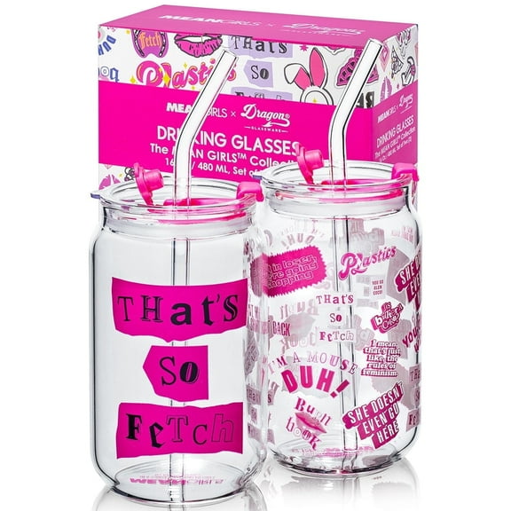 Dragon Glassware x Mean Girls 16 oz That's So Fetch & Movie Quotes Drinking Glasses Set of 2