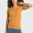 thumbnail image 4 of EHQJNJ Summer Clothes for Women 2024 Vacation Trendy Sexy Basic Round Neck Short Sleeve T Shirt Solid Form Fit Workout Yoga Sports Tee Shirt Casual Top Velvet Blouses for Women, 4 of 6