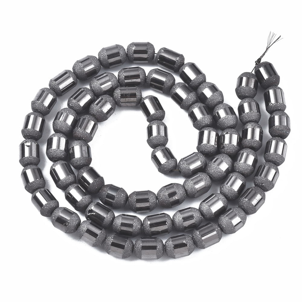Electroplate Glass Beads Strands Frosted Barrel Mixed color 9x7mm Hole: 1mm about 60~62pcs/strand 21.50~22.13 inch(54.6~56.2cm)