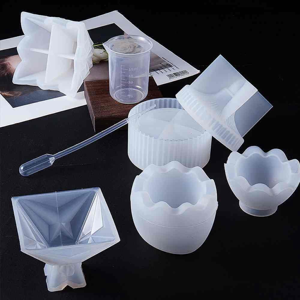 1 Set Silicone Storage Box Molds Resin Casting Molds For UV Resin Epoxy Resin Measuring Cup and Pipettes Dropper White 67x41mm 67x56mm